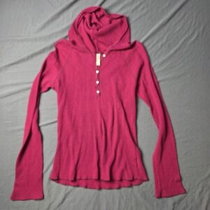 Old Navy Perfect Fit Y2K Women's Medium Thermal Hooded Henley Waffle Knit